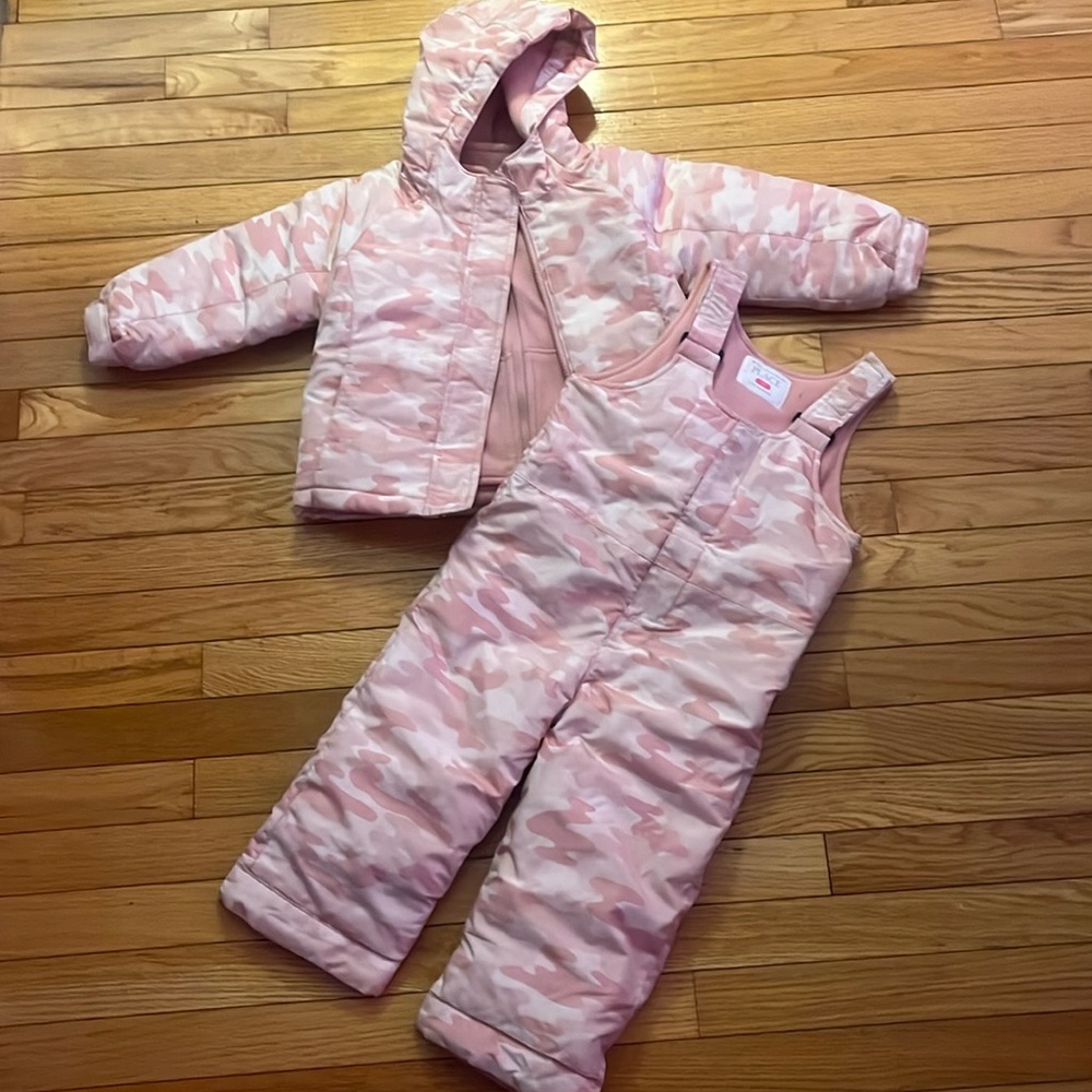 The Children's Place Pink Camo Jacket and Snow Bib Set